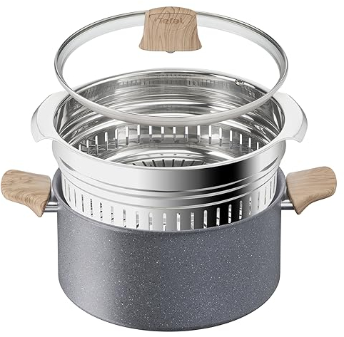 Tefal Faitout 24 cm + panier vapeur, Induction, Revêtement antiadhésif, + Minéraux naturels, Cuisson saine, Thermo-Signal, Fabriqué en France, Natural Force G2669003