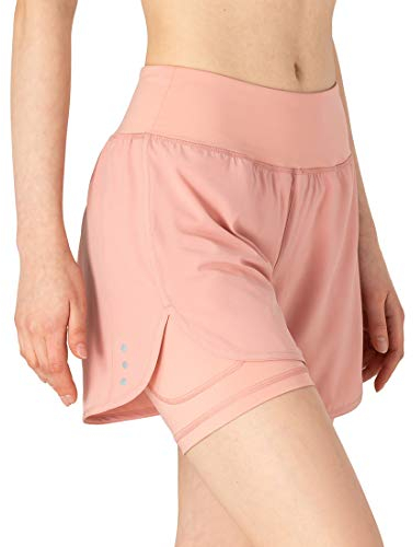 donhobo Damen Laufshorts Sport Hosen Kurze Yoga Fitness Shorts 2 in 1 Trainingshorts Atmungsaktiv Schnell Trocknend (Rosa, M)