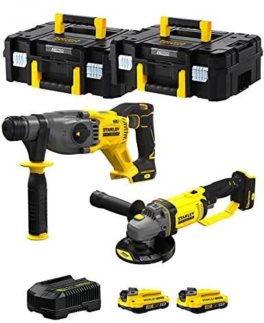 STANLEY FatMax Kit SVK202 (Tassellatore SFMCH900 + Smerigliatrice SFMCG400 + 2 Batterie 2,0 Ah + Caricabatteria + 2 x TSTAK II)
