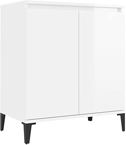 vidaXL Buffet, Armoire avec 2 Portes, Meuble de Rangement, Organisateur de Salle de Séjour Salon, Industriel, Blanc Brillant Bois d'Ingénierie
