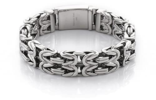 Beydodo Edelstahl Armbänder Herren, Charm Armband Partner Königsarmband Breit 15MM mit Steckschließe Freundschaftsarmband Armband 22CM Männer Silber