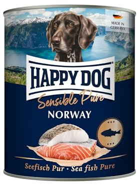 Happy Dog Sensible Pure Norway (Seefisch) 6 x 800 g | Monoprotein-Nassfutter mit 70 % reinem Seefisch, getreide- und sojafrei, Rezeptur ohne Zuckerzusatz, für sensible Hunde