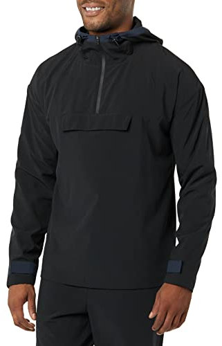 Amazon Essentials Men's Stretch Woven Quarter-Zip Hooded Colourblock Jacket, Black, S