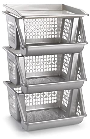AC – Cestas Verdulera de Cocina con 3 Alturas - Modelo PLFT - Estrecho, Estantería para Cocina y baño, Ahorra Espacio, para Espacios reducidos, Cocina, Oficina, baño, Fácil Montaje. (Plateado) (Plus)
