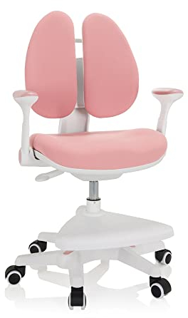hjh OFFICE 736415 Kinder Schreibtischstuhl Kid Wing Stoff Kinderschreibtischstuhl mit Fußablage, Armlehnen klappbar, Rosa/Weiß