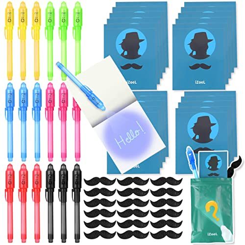 iZoeL UV Stifte und Notiz Block Detektiv Bärte 18Set, Kinder Geheimstift Zauberstifte Party Mitgebsel Adventskalender Füllung