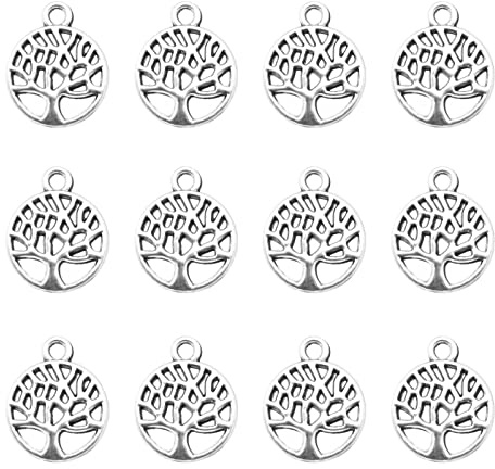 EMSea 100 Pcs Arbre de Vie Pendentifs Arbre Charmes Pendentif Métal Rond Charmes En Alliage De Zinc Bijoux Artisanat Fournitures pour DIY Faire Artisanat Collier Bracelet Argent