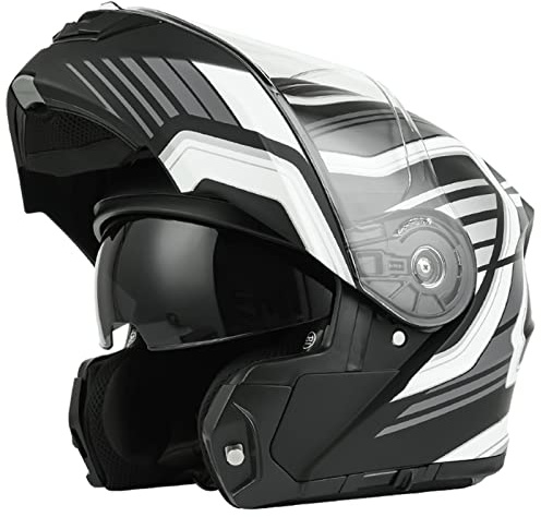 Vollgesichts-Motorradhelm für Erwachsene für Männer und Frauen DOT/ECE-zugelassener Klapphelm mit Doppelvisier, modularer Helm, Motorrad, Moped, Rennrad, Rennrad, Sturzhelm