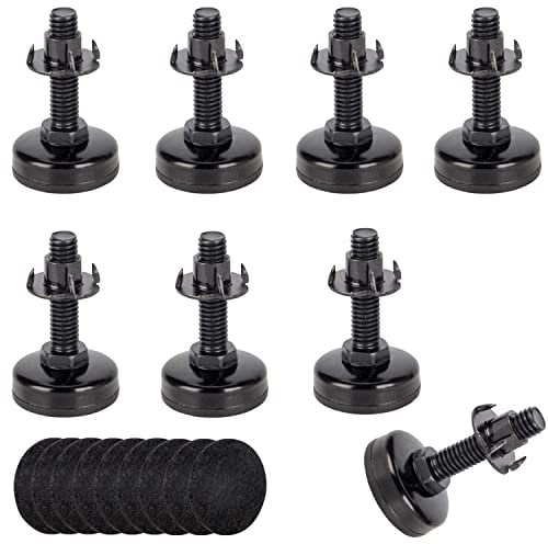 8 Set Adjustable Levelling Feet, M10 Height Adjuster Furniture Levellers Foot with T Nut Bolt, Table Leg Extenders, Screw In Cabinet Bed Table Chair Self Levelers Legs 2 Base 2 Thread Black