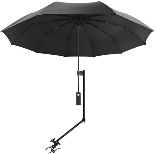 XLINGZA UPF 50+ Beach Umbrella with Adjustable Universal Clamp, Portable Golf Umbrella, Auto Open & Close, for Chair, Golf Cart, Stroller, Bleacher, Patio, Fishing, BBQ Parties (49.6 BU+AU)