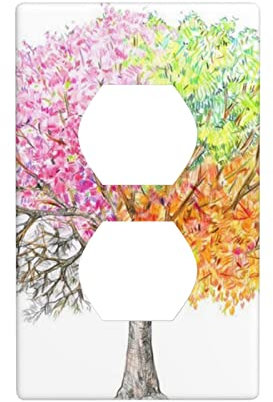 Wallboard Four Seasons Spring Tree Wallboard Cover Decoration- Double prise murale décorative pour chambre résidentielle 11,4 x 7,9 cm