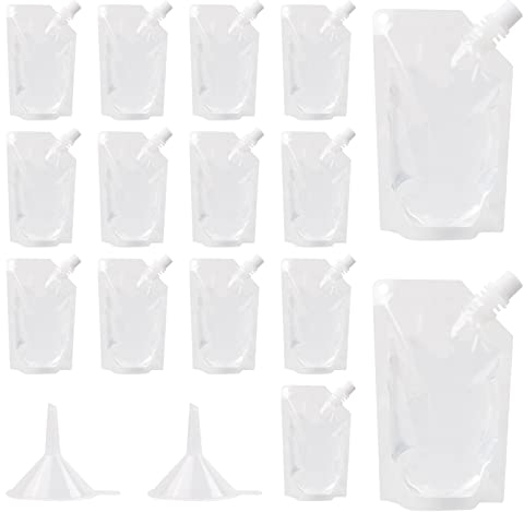 15 Pack Plastic Drinks Flasks with 2pcs Funnels, 200ml Clear Drink Pouches Reusable Beverage Bags, Drink Pouches for Festivals for Party Picnic Travel Camping Beach
