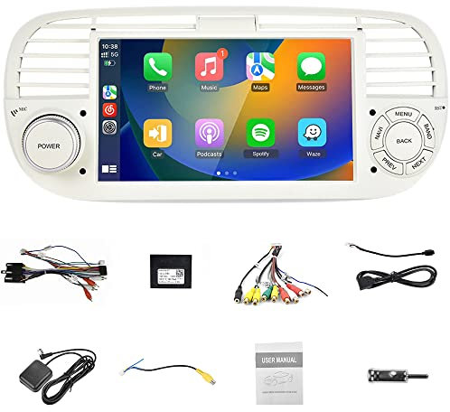Compatible for Wireless Carplay Android Auto Android 9 Car Stereo Compatible for Fiat 500 2007-2015 Radio touch screen da 7 con GPS Sat Nav, WiFi, SWC, BT, FM RDS, Mirror Link, Canbus[1+32G]
