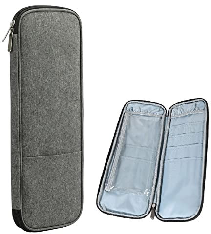 JOZEA Knitting Needles Case, Empty Zipper Storage Organizer Bag with Web Pockets for Various Knitting Needles, Knitting Accessories, Grey