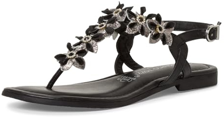 MARCO TOZZI Damen Sandalen mit Absatz aus Leder mit Blumendekor, Schwarz (Black Comb), 38 EU