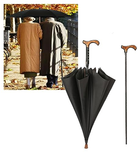 AVIITI 2-In-1 Stadttauglicher Spazierstock Regenschirm, Verschleißfest Winddicht Männer Frauen Krücke Sonnenschirme, Multifunktionaler Gerader Stab Mit Langem Stiel,Schwarz,86cm/33.8inch