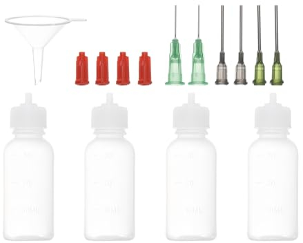 PATIKIL 1 Oz Precision Applicator Bottles, 4Pcs 30ml Needle Tip Squeeze Bottle Small Squeeze Bottles Mini Needle Bottle Funnel Caps for Gun Oil Glue DIY Air Craft Tie Dye Acrylic Paint