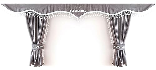 Komplettes Set Schlafzimmer Vorhänge für LKW und Haken Mit Scania Logo GRAU Für R P G S ab 2017 Modelle