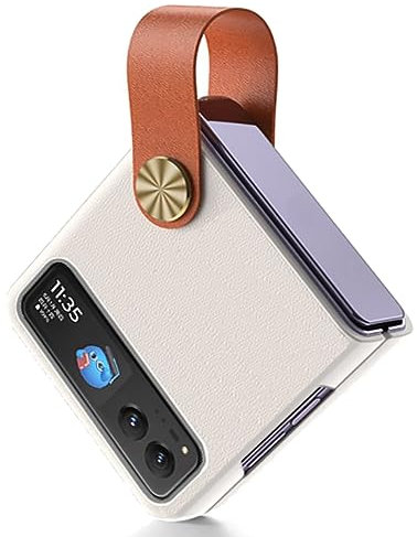 COQUE Étui pour Motorola Razr 40,étui de téléphone à Anneau de lanière en Soie Mince avec Support vidéo à Anneau,étui de téléphone Pliable pour Motorola Razr 40 5G-Brun Blanc