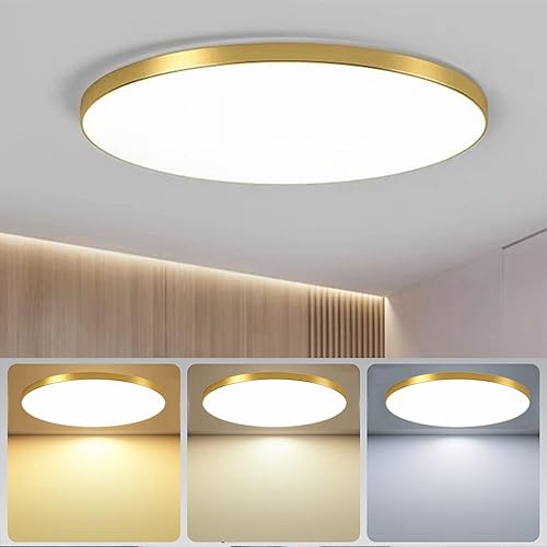 Mengjay Deckenlampe Led Deckenleuchte Flach Dimmbar, 3000K~6000K, Ultra Dünn Rund Lampen Led Panel Deckenleuchte für Wohnzimmer Küche Kinderzimmer Badezimmer Balkon (56W, Gold)