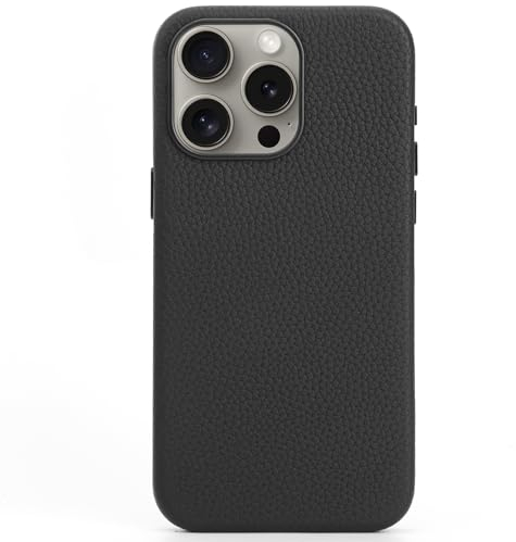 FIDWALL Leder Case für iPhone 15 Pro Max mit Magsafe,Echtes Leder (Obsidian-Schwarz)