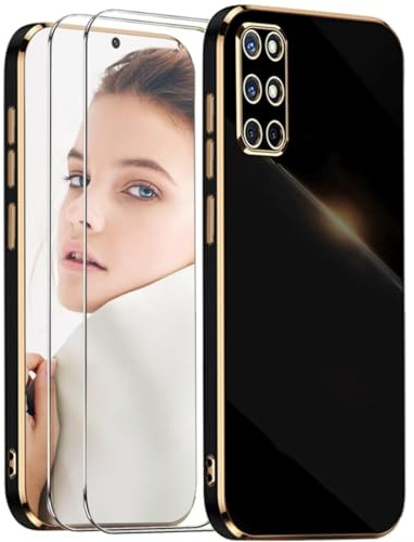 ATISIJIE Kompatibel mit OnePlus 8T Hülle,mit 2*Schutzfolie Luxuriös Galvanisierte Weich TPU Kameraschutz Kratzfest Stoßfest Schutzhülle Bumper Phone Case-Schwarz