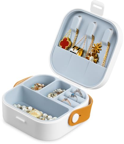 Aidodo Schmuckkästchen Reise für Damen, Kleine Schmuckbox Waschbar,Mini Schmuckaufbewahrung für Ohrringe, Ringe, Halsketten, Weiß