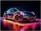 Auto Poster - Porsche 911 Neon Sportwagen Kunstdruck Illustration Wandbild P472N (100x75 cm)