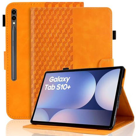 Vkooer Case for Samsung Galaxy Tab S10 + Plus (2024) / S9+ Plus (2023) 12.4 Inch Tablet Folio Protective Case, PU Leather Tablet Pockets Flip Stand Cover Case Cube with Pen Holder, Orange