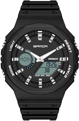 rorios Dual Display Elektronische Uhr Unisex Freizeit Armbanduhr Digital Analog Quarz Uhren Multifunktional Militär Herrenuhren für Herren Damen 50M wasserdichte Schwarz B