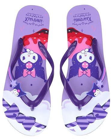 Roffatide Anime Kuromi Infradito per Donne Scivoli Piatti Pantofola Antiscivolo Bagno Doccia Sandali Perizoma Gomma Spiaggia Pantofole Infradito Viola 37-38