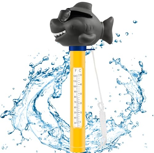 Schwimmende Pool Thermometer, Cartoon-Wasserthermometer, Teichthermometer | Leicht Ablesbares Poolthermometer Schwimmend mit Seil für Schwimmbäder für Aquarien, Baby-Pool, Spas(Haifisch)