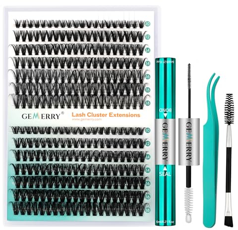 GEMERRY Einzelwimpern-Set 40D/50D Cluster Wimpern 0.07 D Crul 10–18mm Clusters Einzelne Wimpern Wimpernkleber und Applikator DIY Cluster-Wimpernverlängerungs-Set(40+50D-0.07D-10-18mm-Set)