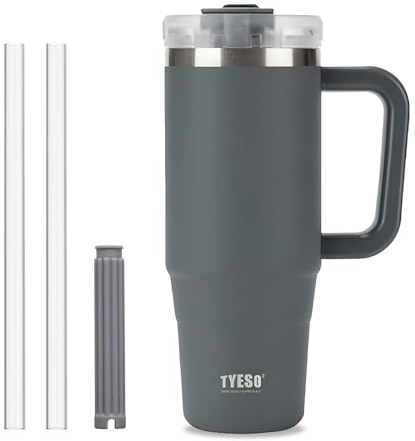 Klaraber Coffee Cup Travel Mug with Handle, 30oz Tumbler with Lockable Lid, Stainless Steel Vacuum Insulated Water Bottle with Straw, Leakproof & Portable Travel Cup for Hot and Cold Drinks (Grey)