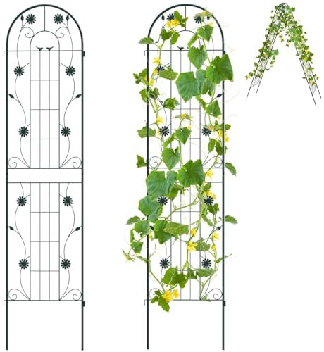 GiantexUK 180/220x50cm Garden Trellis, 2/4 Pack Tall Galvanized Metal Fence Climbing Plants Support Frame, Rustproof Lattice Grid Panels Barrier Edge Border for Roses Vegetables Vine (7.2FT, Green, 2)