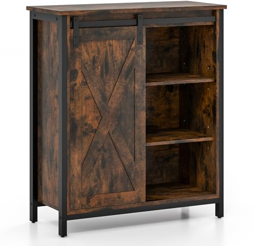 GOPLUS Buffetschrank, Sideboard Küche mit Schiebetür & verstellbare Ablagen, Küchenschrank Aufbewahrungsschrank für Wohnzimmer & Küche, 70 x 30 x 81 cm, Vintage Braun