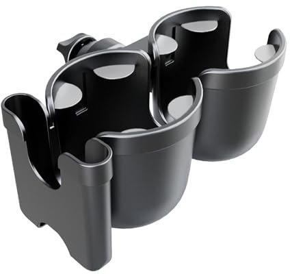 Portavasos para cochecito, portavasos dobles ocultos con rotación de 360°, soporte para tazas de gran calibre, portavasos para cochecito y soporte para teléfono para andador, silla de ruedas