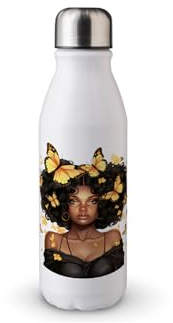 MAXIKIWI - Einwandige Wasserflasche mit Schraubverschluss, nicht isoliert, leichtes Aluminium, BPA-frei, auslaufsicher, lockiges Haar, Mädchen, 500 ml