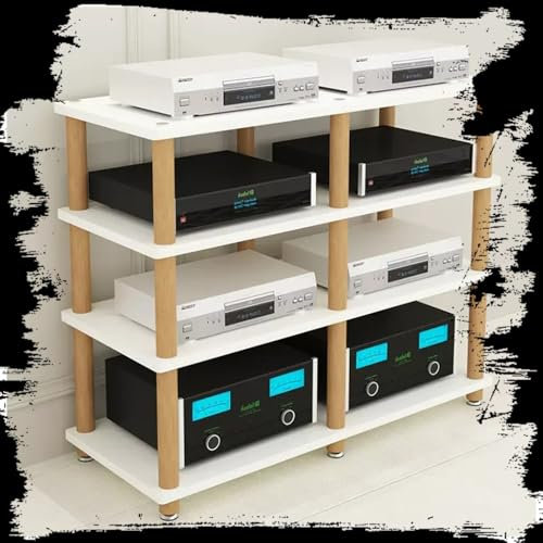 ILOOXI Supporto Multimediale AV A 2/3/4 Livelli, Mobile Giradischi Rack HiFi Angolare, Mobile Stereo Hi Fi Rack, per Casa/Ufficio/teatro ﻿(White,4 Tier-120x50x90cm)