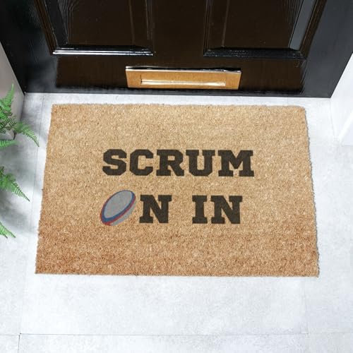 Artsy Mats - Scrum On In Doormat - Made from Tufted Coconut Fibre - Non-Slip Natural Rubber Backed Door Mats Indoor - Heavy Duty, Decorative Outdoor Mats (60x40cm)