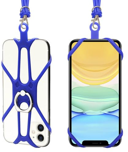 2 Pack Crossbody Phone Lanyard Strap with Adjustable Neck Strap and Mobile Phone Ring Grip, Universal Strap Necklace for iPhone Lanyard Around The Neck Compatible with Most Smartphones(Blue)