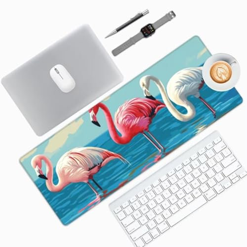 Blue Sea Mouse Mat Large Desk Mat 35.4 x 15.7 Inch, Flamingo Mouse Pad Gaming Mousepad, Waterproof Keyboard Mat, Durable, Soft, Non-Slip Rubber Base Mouse Mats for Desk Office Gaming Home Decor-884HDM