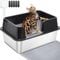 Vealind Stainless Steel Litter Box Metal Cat Litter Tray Heavy Duty, High Sided Cat Litter Tray with Detachable Rim Enclosure Sturdy Durable Large Kitty Litter Pan