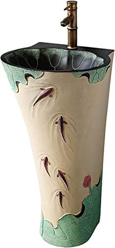 Lavandino da bagno indipendente con piedistallo Art Hotel Home Lavandino da bagno con piedistallo, Elegante lavandino da bagno con piedistallo monoblocco, Foro per rubine(One Color-Without mirror)