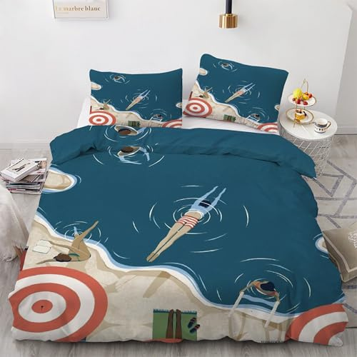 Funda Nórdica Cama 180 Piscina Funda Edredon 260x240 Microfibra Suave, Ropa de Cama Vacaciones 3 Piezas - Funda Nordica Piscina y 2 Funda de Almohada 50x80 con Cremallera