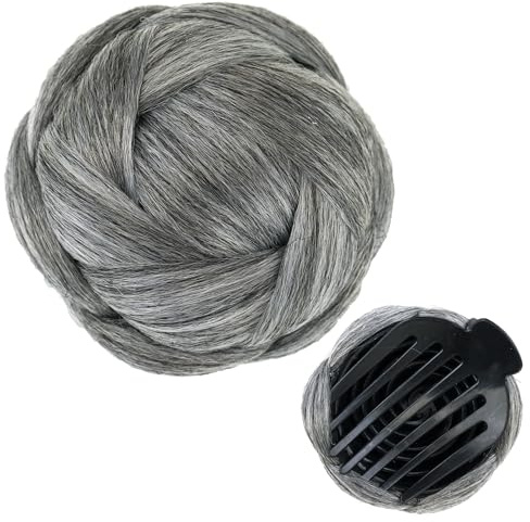 IMISSU flätad Chignon dansare hår munk hårdelar scrunchie klor hårknut hög stickfrisör för bröllopsfest (M1 grå)
