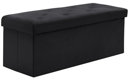 BRIAN & DANY Sitzbank mit Stauraum 110x 40x 40 cm, Faltbarer Sitzhocker Samtstoff Sitztruhen mit Deckel, Aufbewahrungsbox Zum Sitzen für Wohnzimmer Schlafzimmer Flur, Schwarz