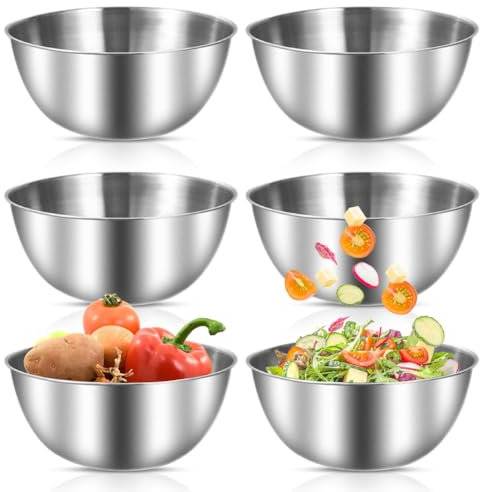 6 Stück Edelstahl Schüssel, Rührschüssel 1.2L, Stapelbar Schüssel Salatschüssel Set, Edelstahl Schüsseln mit Messmarken, Küchenschüssel, Spülmaschinenfest Salatschüsseln Snackschale Servierschüssel