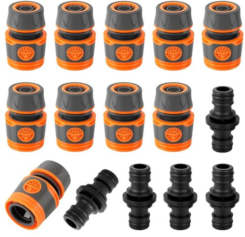 Kit de Raccords de Tuyaux, 15 Pièces 1/2 Pouce 13mm Double Fiche Tuyau D'arrosage Prolongateur, Raccord de Tuyau pour Rallonger le Tuyau pour le Jardin Familial