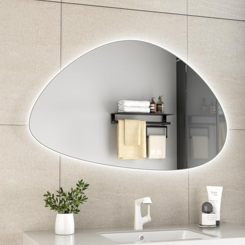 Erfu Miroir LED Anti-Buée - Design Organique Asymétrique Miroir de Salle de Bain Tactile (B100xH60cm)